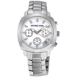 Michael Kors Silver-tone Mother of Pearl Dial Chronograph Ladies Watch